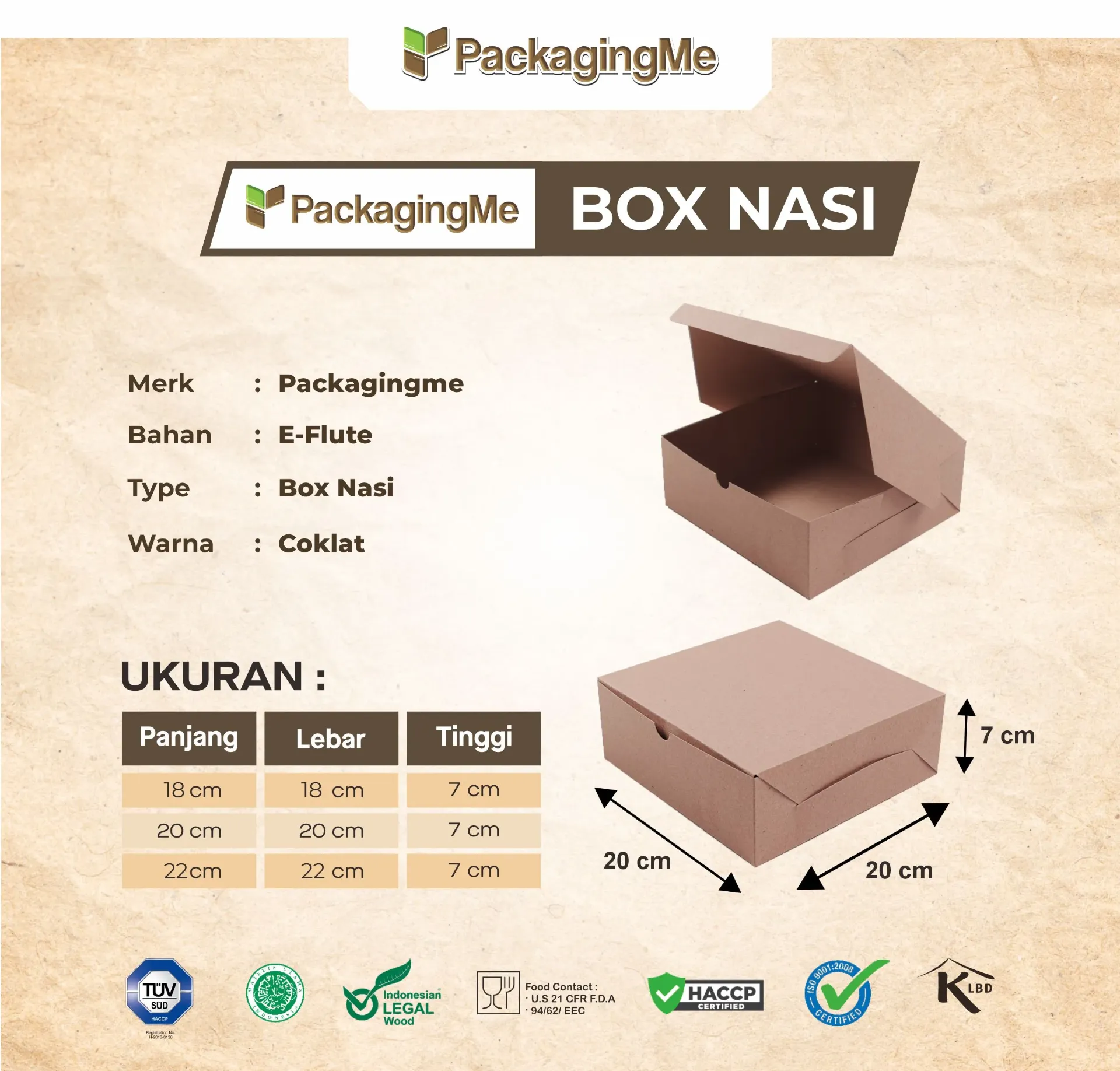 BOX MAKAN E-FLUTE PACKAGINGME 18 X 18 X 7 -----POLOS