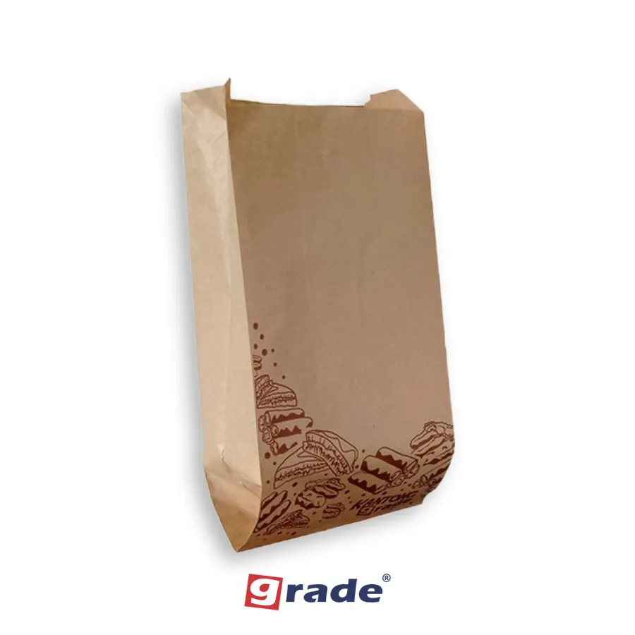 PAPER BAG V BOTTOM BK #4 — 130 × 80 × 255 MM — COKLAT — PRINTING "KUE"