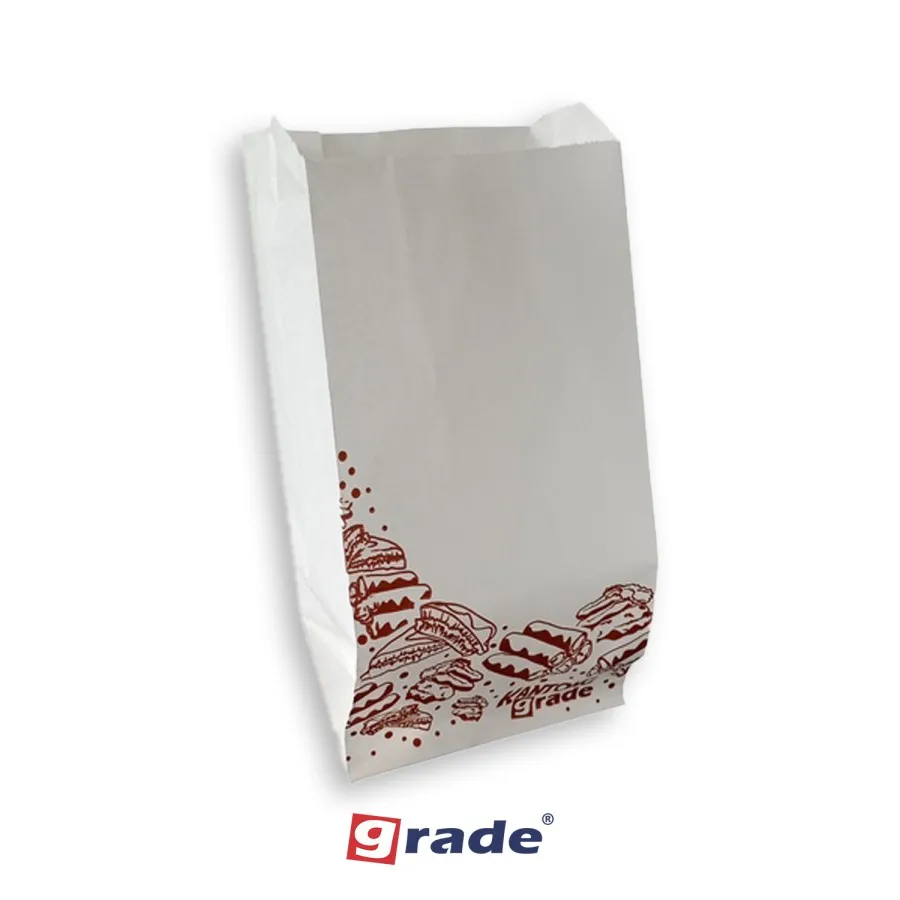 PAPER BAG V BOTTOM WK #4 — 130 × 80 × 255 MM — PUTIH — PRINTING "KUE"