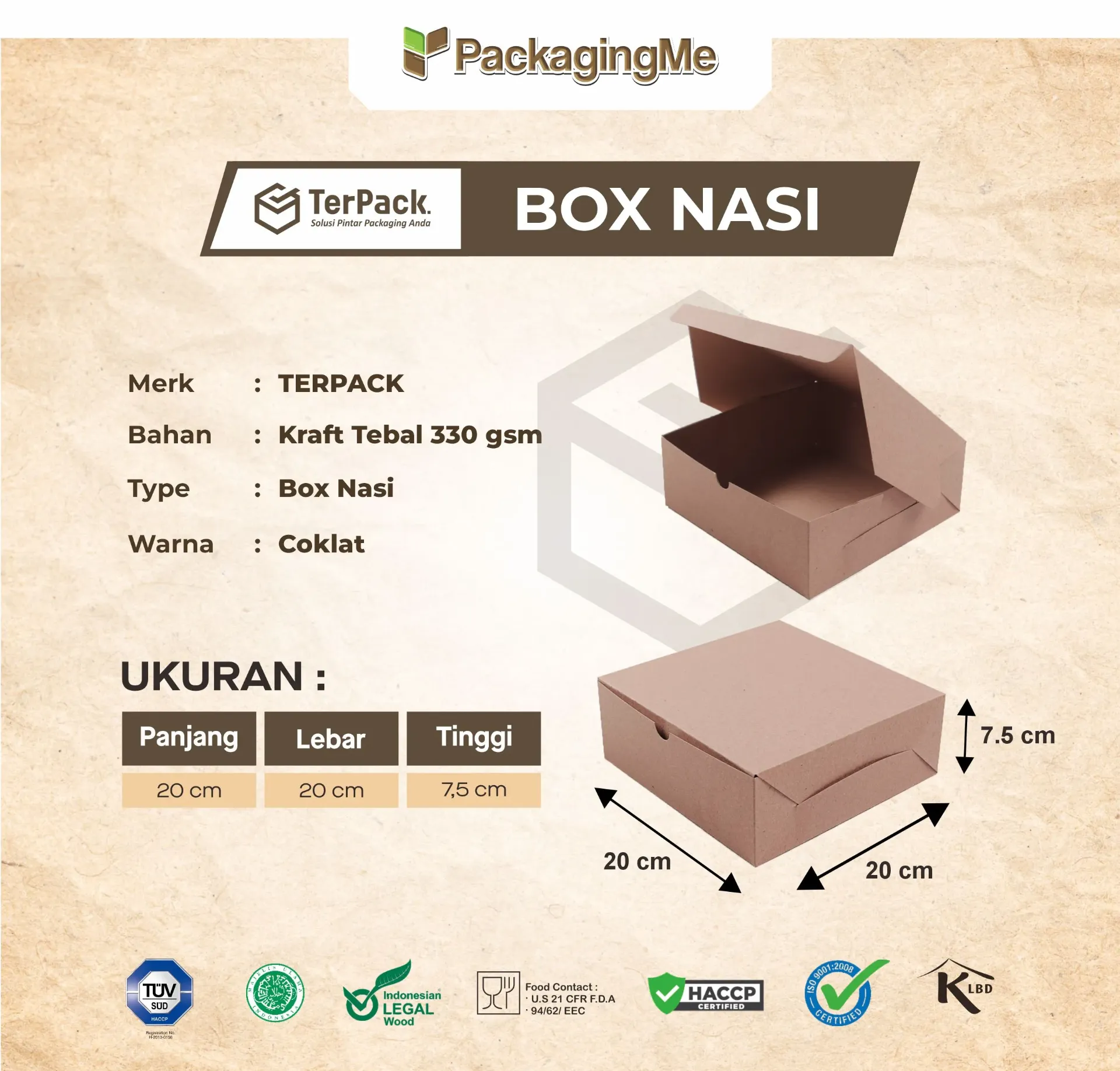 BOX MAKANAN CORRUGATED — 25 × 25 × 7 CM — (POLOS)