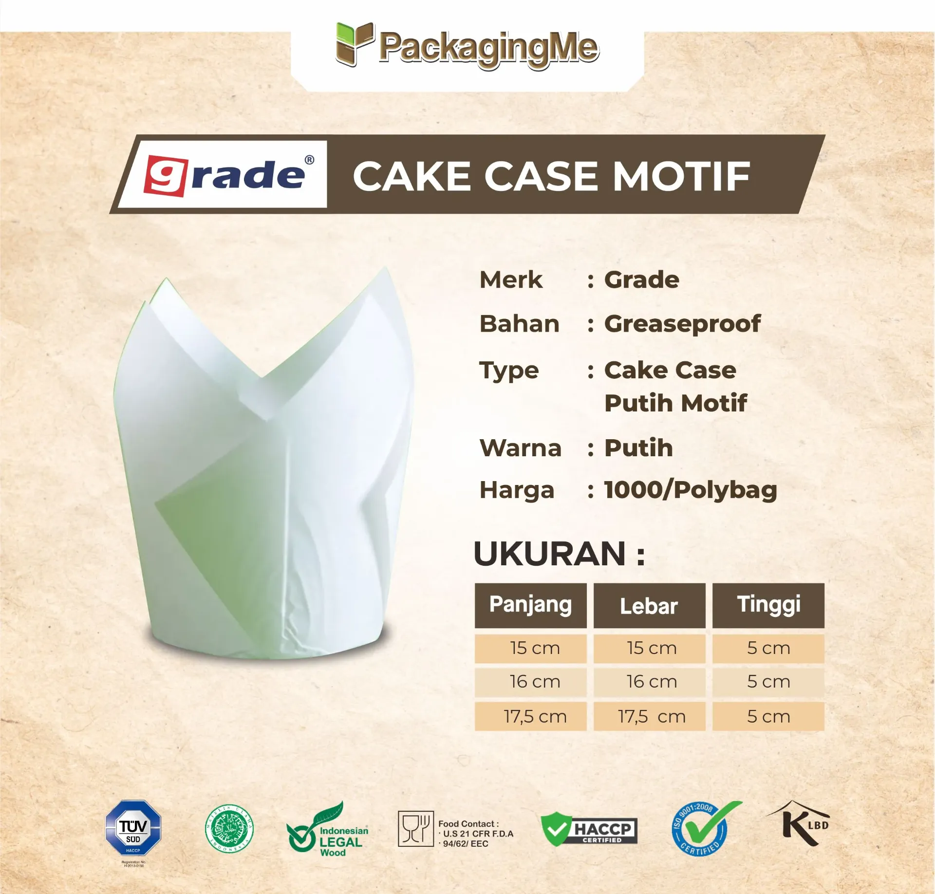 CAKE CASE (CC) TULIP — 160 × 160 × 50 MM — PUTIH "GRADE"