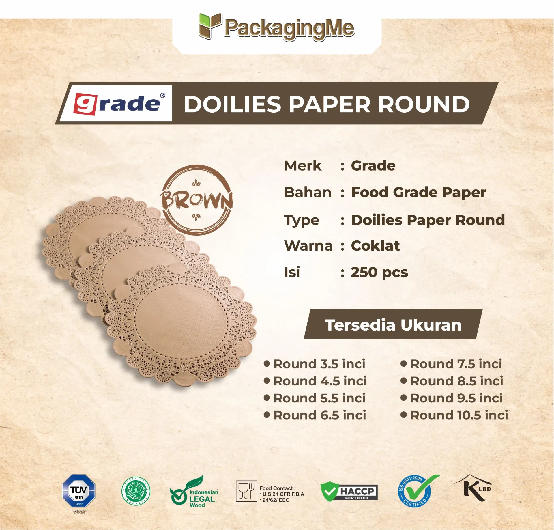 [DROG-MG40-003 Brown] DOILIES ROUND 4.5 — BROWN
