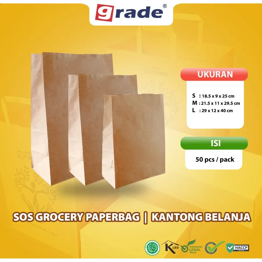 [PB-SOS#M-NEW (polos)] PAPER BAG SOS GROCERIES #M — 215 × 110 × 295 MM — COKLAT — POLOS
