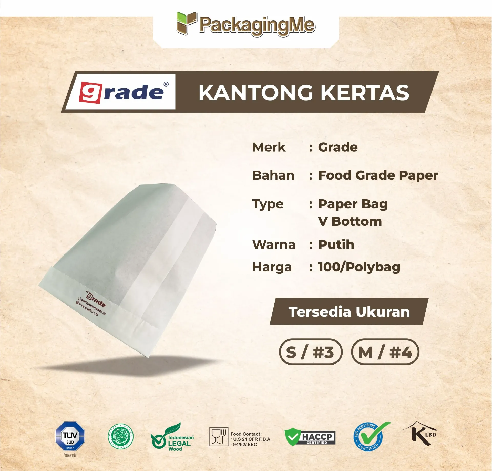 [PB-VBGP#2] PAPER BAG V BOTTOM GREASEPROOF #2 — 105 × 110 MM — STREET FOOD