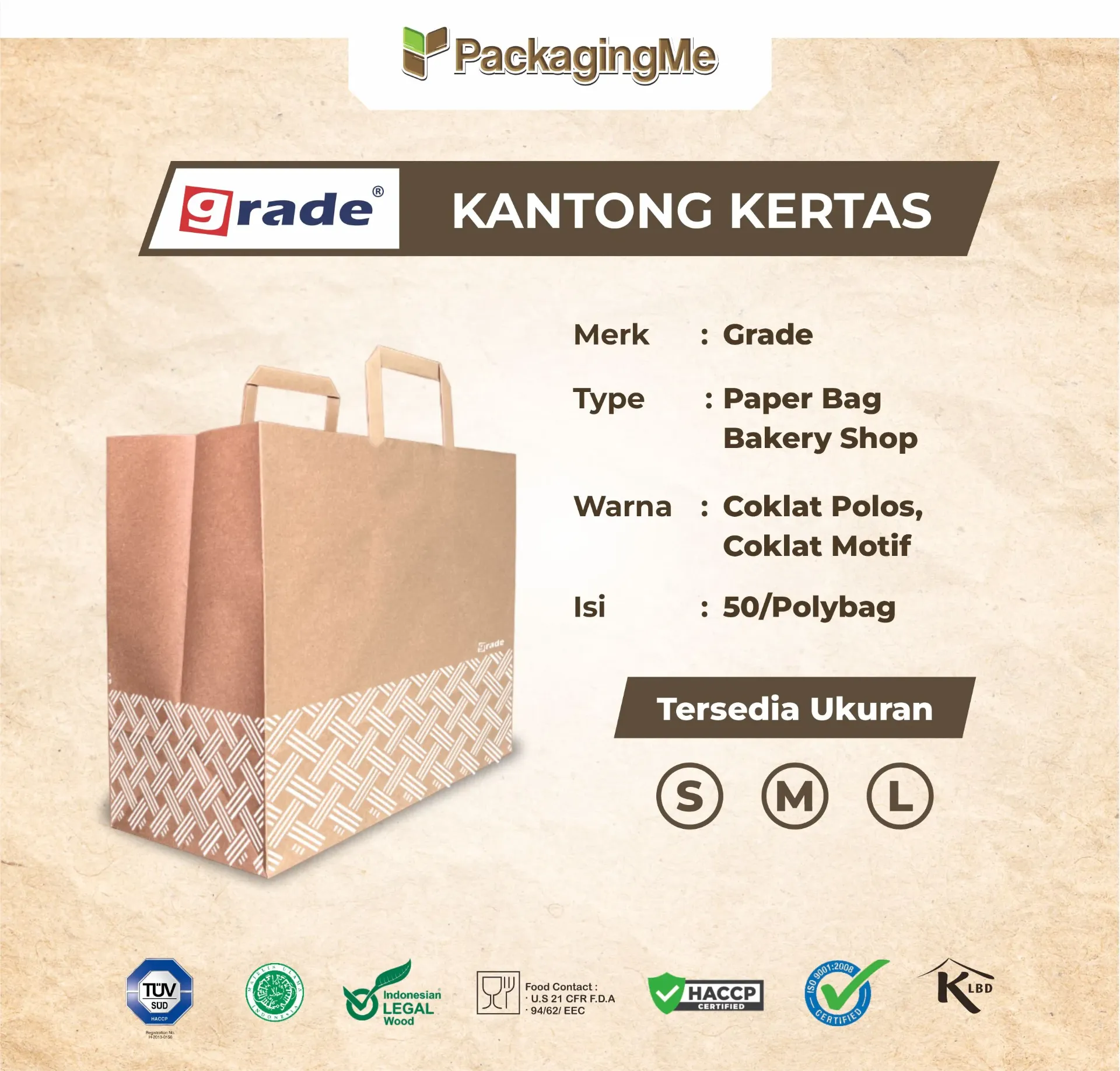 [PB-SOS-BAKERY-L-PRINTED] PAPER BAG FLAT HANDLE BAKERY #L — 330 × 130 × 250 MM — COKLAT — PRINTING ANYAM