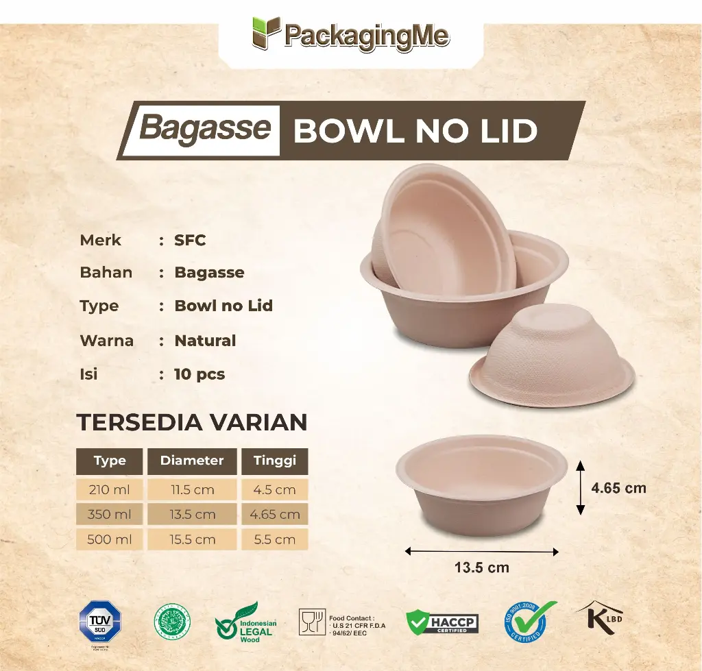 BAGASSE BOWL 350 ML NO LID