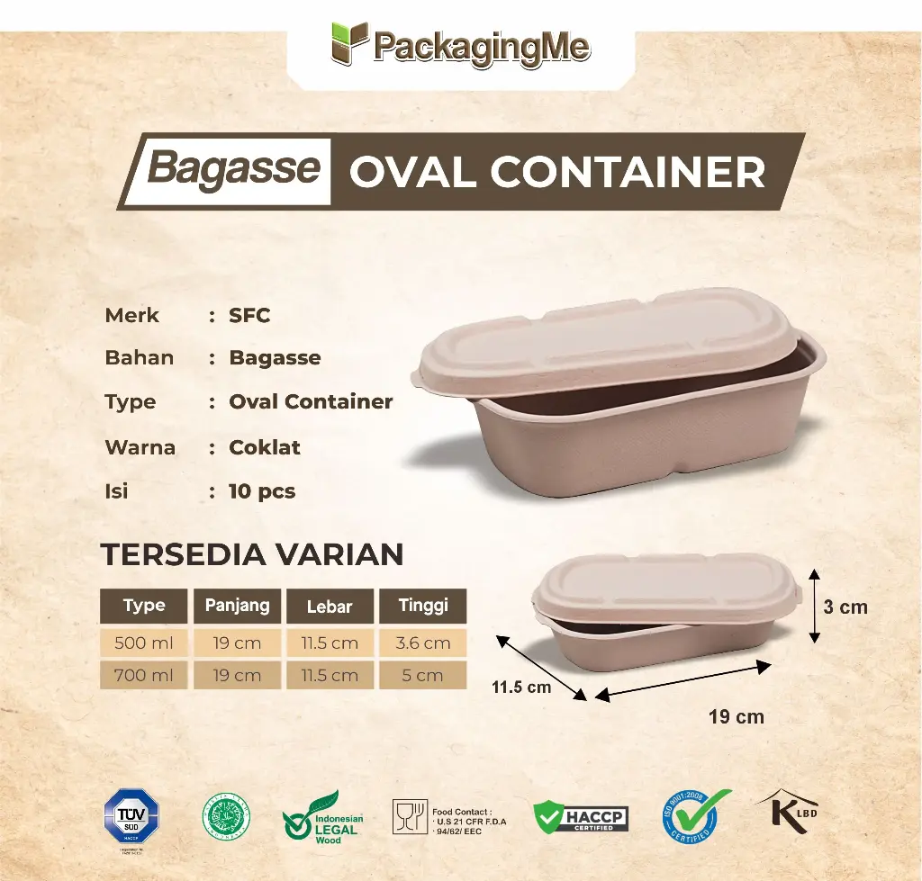 BAGASSE OVAL CONTAINER 500 ML