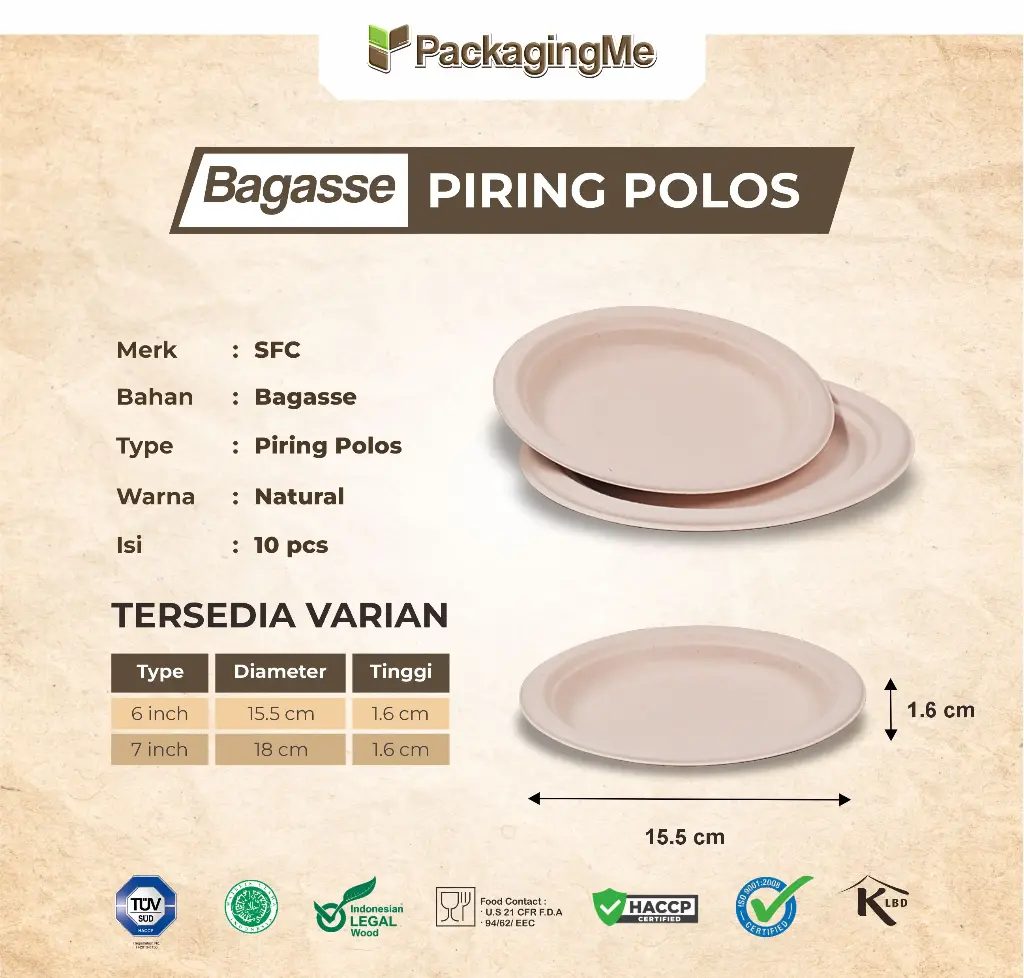 BAGASSE PIRING 6" POLOS
