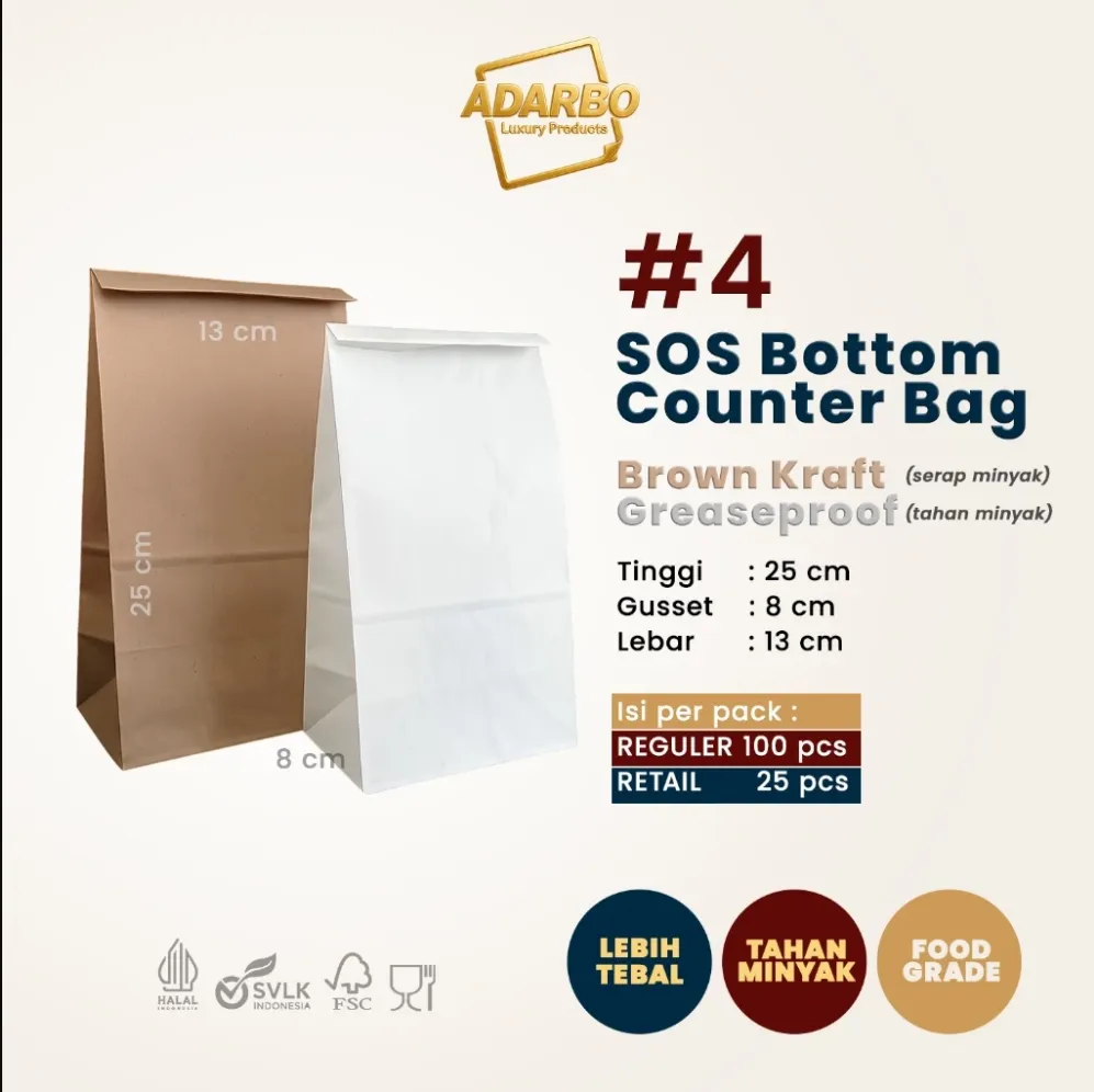 PAPER BAG SOS  #4 COKLAT POLOS "ADARBO" - REGULER