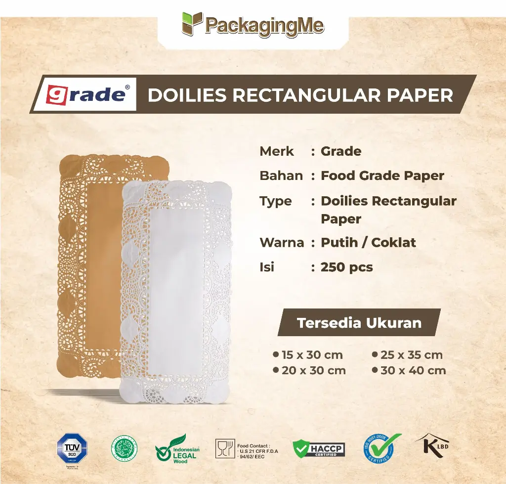 DOILIES RECTANGULAR — 25 × 35 CM — BROWN (1 Pack = 250 pcs)