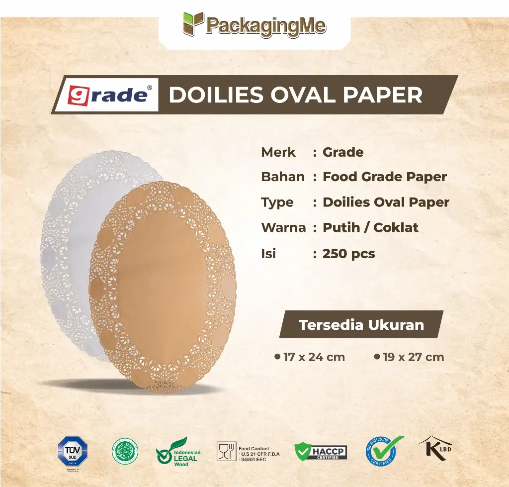 DOILIES OVAL — 17 × 24 CM — BROWN (1 Pack = 250 pcs)