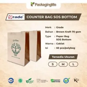 [PB-SOS#L-NEW] PAPER BAG SOS GROCERIES NON HANDLE #L — 290 × 120 × 410 MM — COKLAT — PRINTING "KANTONG GRADE"