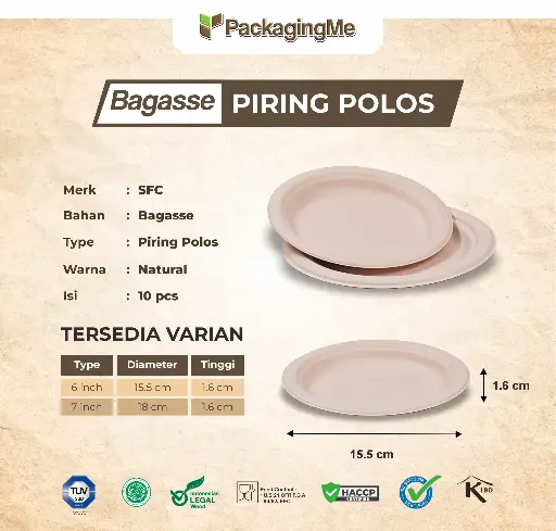 BAGASSE PIRING 6" POLOS