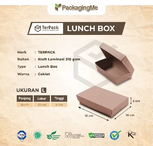 LUNCHBOX SLIP FLATPACK #L — BROWN KRAFT 290 GSM — 18 × 10.5 × 5 CM (1 Pack = 100 pcs)